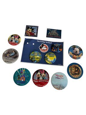 Disney 12 Button Pin Lot - Retired Passholder Exclusives, Vintage & Celebration